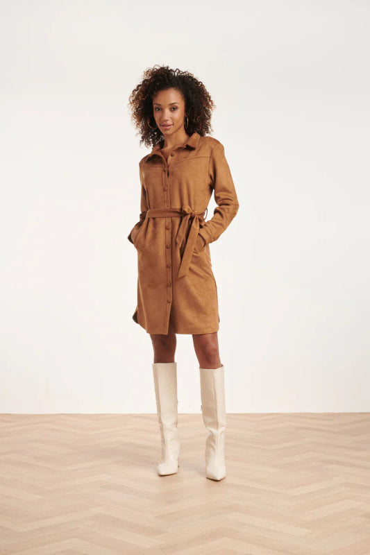 Smashed Lemon Cognac Suede Shirt Dress - AML Boutique NI