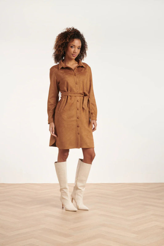 Smashed Lemon Cognac Suede Shirt Dress AML Boutique NI