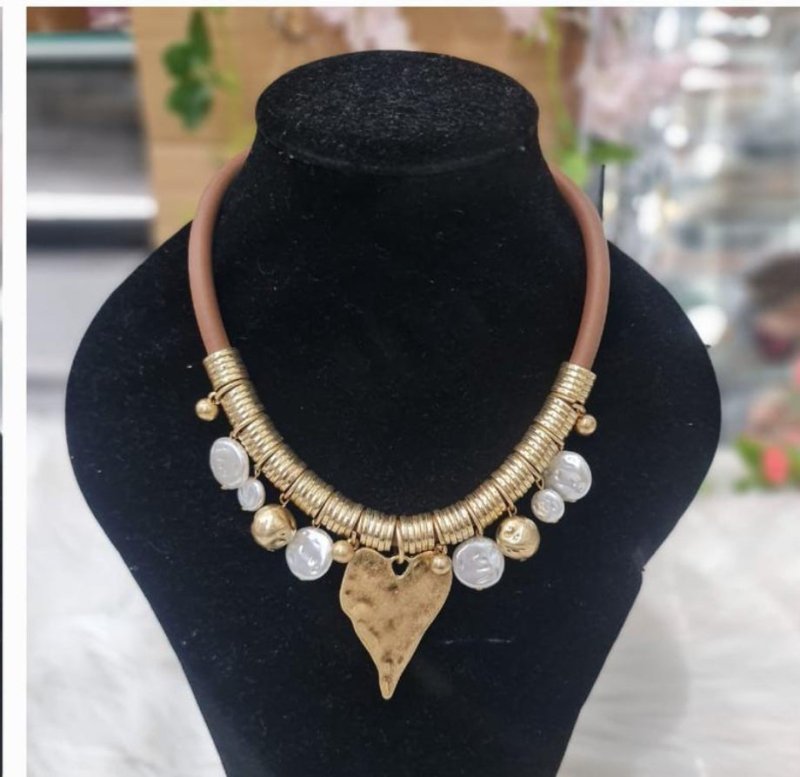 Tan Gold Chunky Necklace with Pearls Necklace - AML Boutique NI