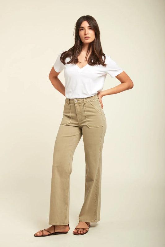 Toxik Khaki Charlotte Wide Leg Straight Jeans - AML Boutique NI