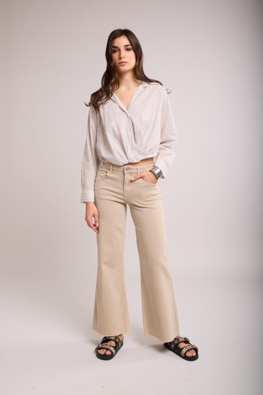 Toxik3 Beige Bella Raw Hem Wide Jean - AML Boutique NI