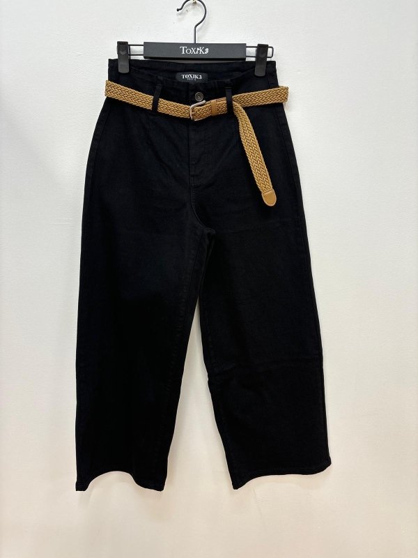 Toxik3 Black L21320 - 4# Cropped Belted Jeans - AML Boutique NI