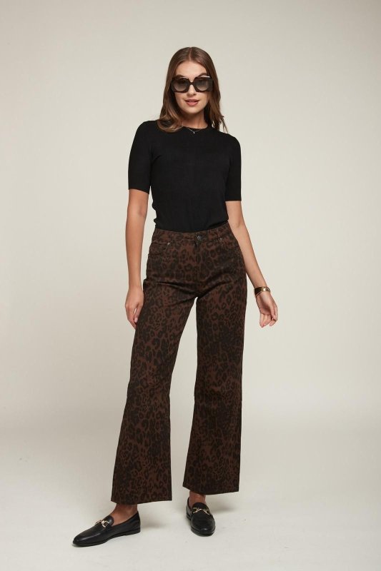 Toxik3 Chocolate Black Leopard Wide Leg Jeans - AML Boutique NI