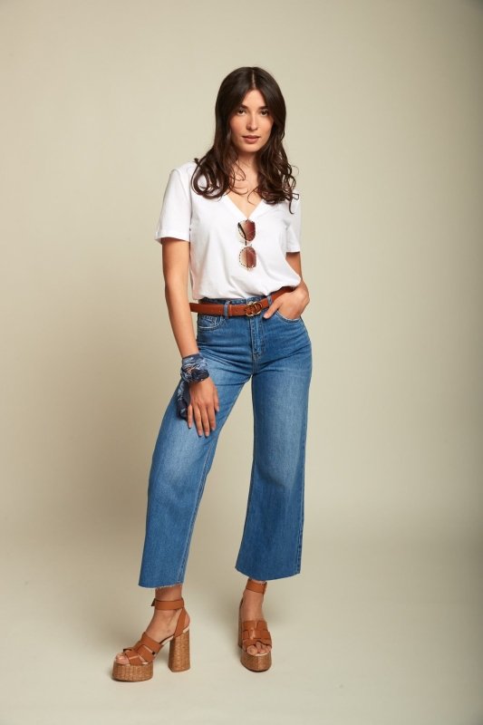 Toxik3 High Waisted Medium Wash Wide Leg Cropped Jeans - AML Boutique NI
