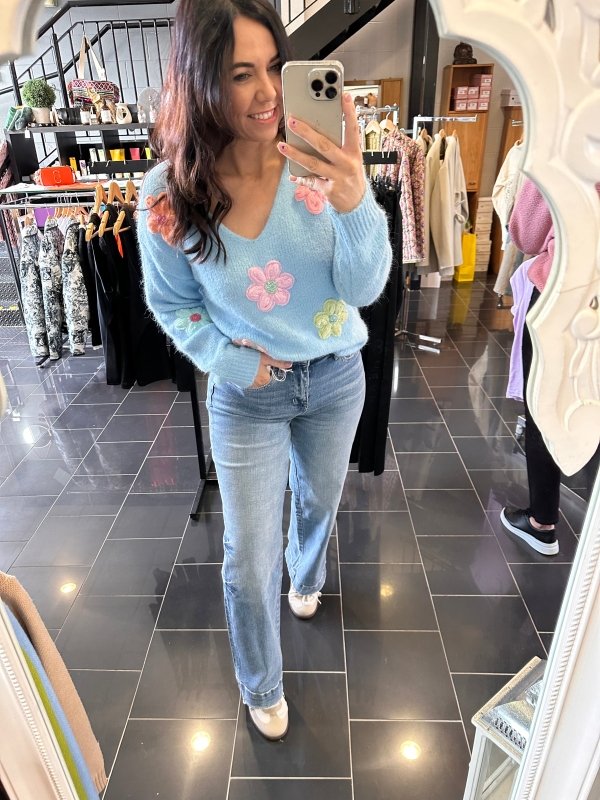 Baby Blue Alisha V Neck Sweater - AML Boutique NI