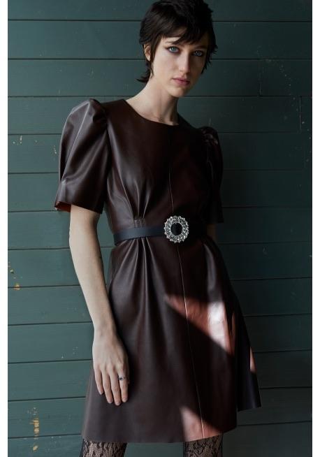 Brown Leather Effect Mini Dress - AML Boutique NI