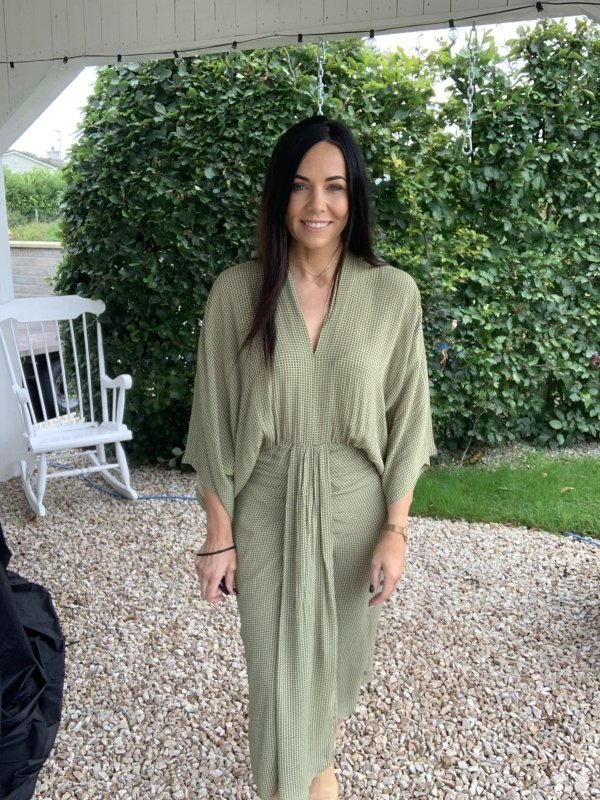 Coster Copenhagen Draped Look Grid Print Forest Green Dress £60 OFF - AML Boutique NI