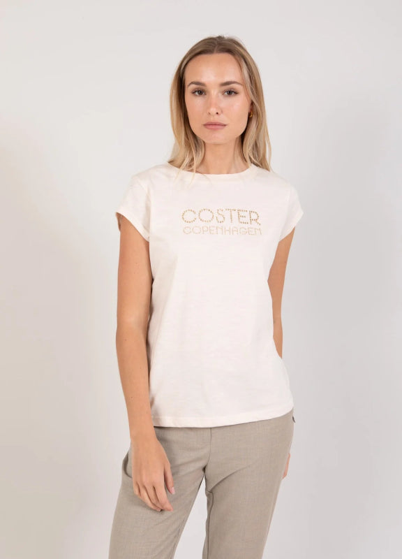 Cream Tshirt with Coster Logo in Studs - AML Boutique NI