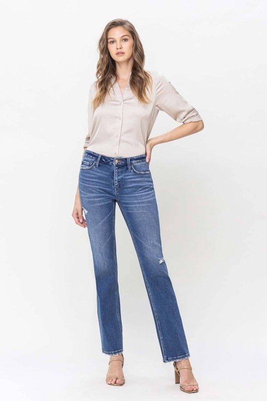 FLYING MONKEY 31” LEG MID RISE DISTRESSED REGULAR STRAIGHT JEANS F5235: DUMBFOUNDING - AML Boutique NI