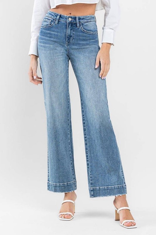 FLYING MONKEY HIGH RISE WIDE LEG JEANS WITH TROUSER HEM DETAIL F5391 - AML Boutique NI