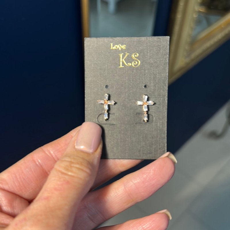 Gold Crystal Cross Earrings - AML Boutique NI