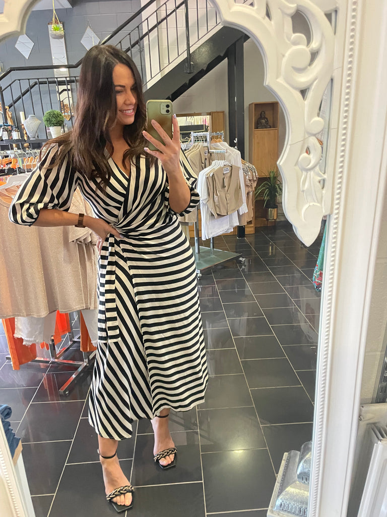 Striped midi wrap 2024 dress