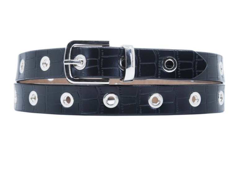 Ladies Black Eyelet Crocodile Belt - AML Boutique NI