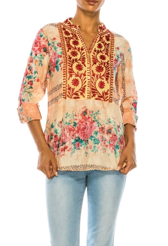 MC Vintage Tunic with Floral Embroidery - AML Boutique NI