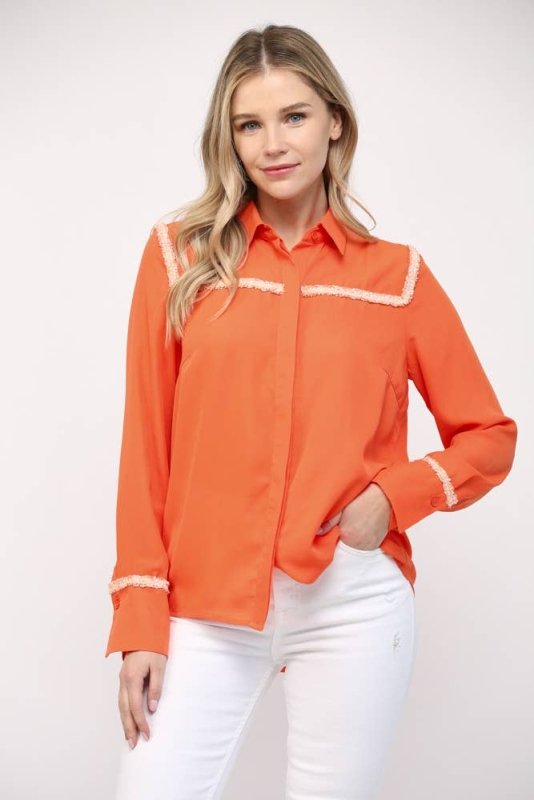 ORANGE DOBBY BLOUSE WITH TWIED TAPE DETAIL FT9251 - AML Boutique NI