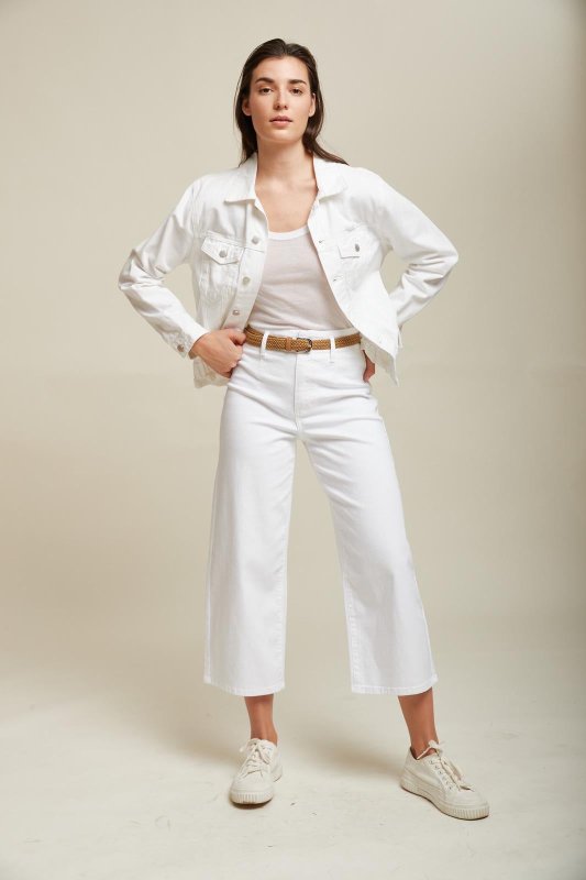 Toxik White Wide Leg Cropped Jeans with Belt - AML Boutique NI