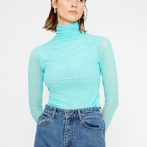 Wild Pony BLUE SHEER FITTED TOP WITH HIGH NECK - AML Boutique NI