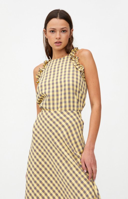 Yellow Gingham Print Top with Ruffle - AML Boutique NI