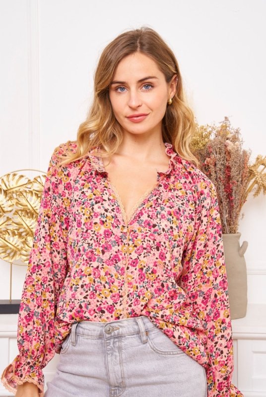 Blouse Légère Zara Façon Kimono Taille L 40 - Polyester Fleuri Bordeaux - Occasion Très Bon état